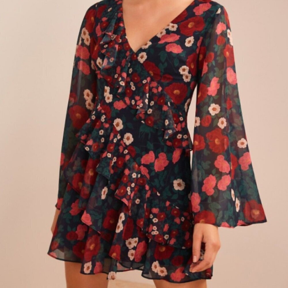 Keepsake Waves dark floral Mini Dress Medium cottage core boho feminine